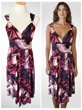 La Belle Halter Style Sleeveless Floral Dress Rhinestone Accents